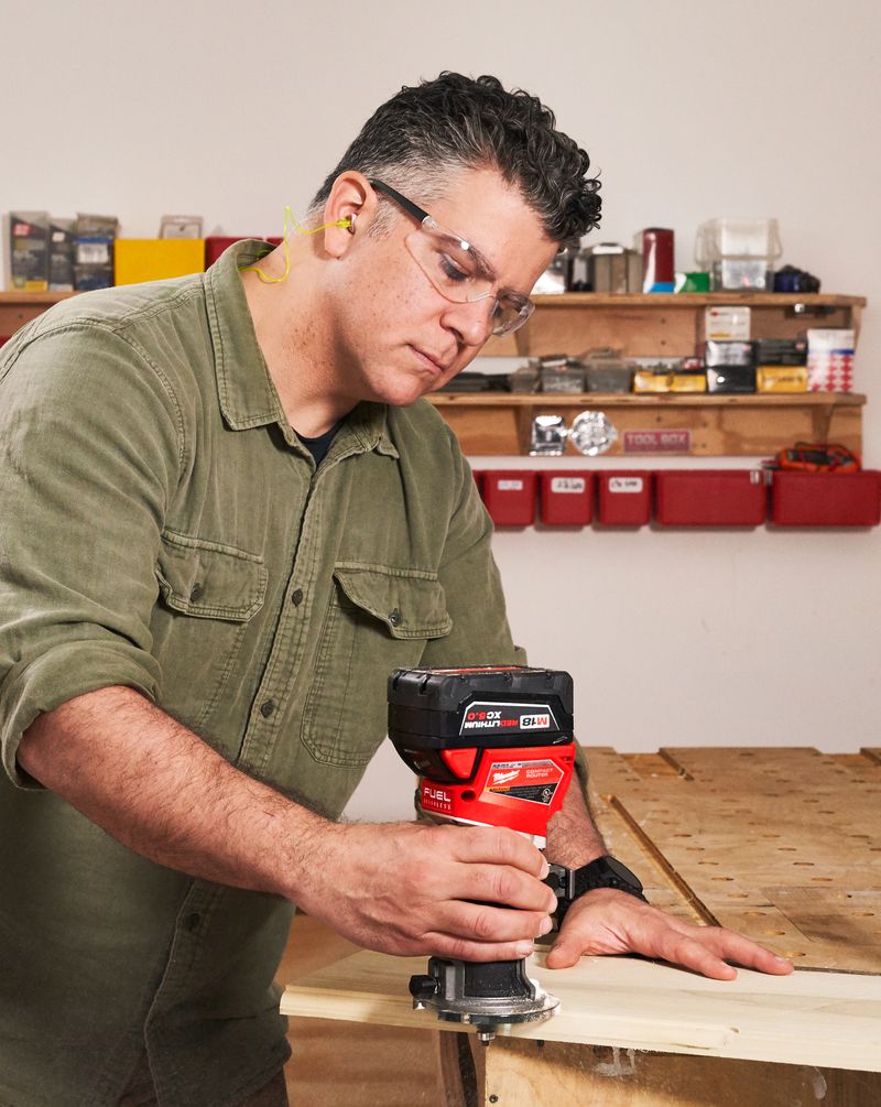Fall 2021 Tool Lab, compact routers, Chris Ermides using a router