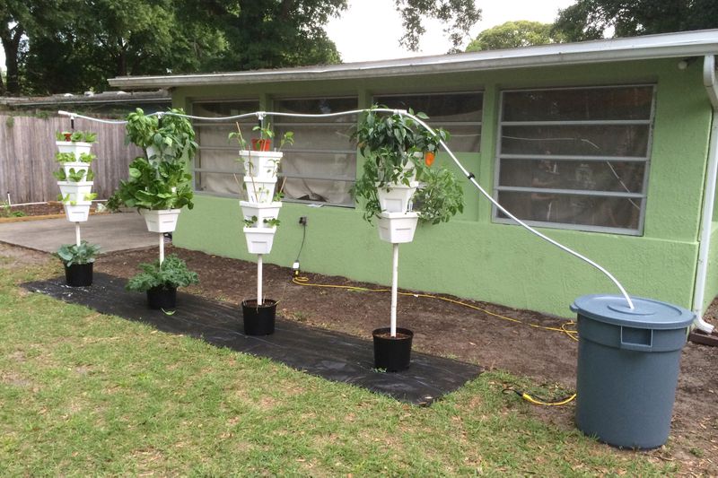 A drip system hydroponic garden installed at a Florida home
