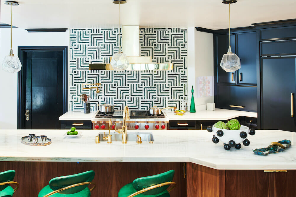 Boho kitchen with verde stone blend backsplash