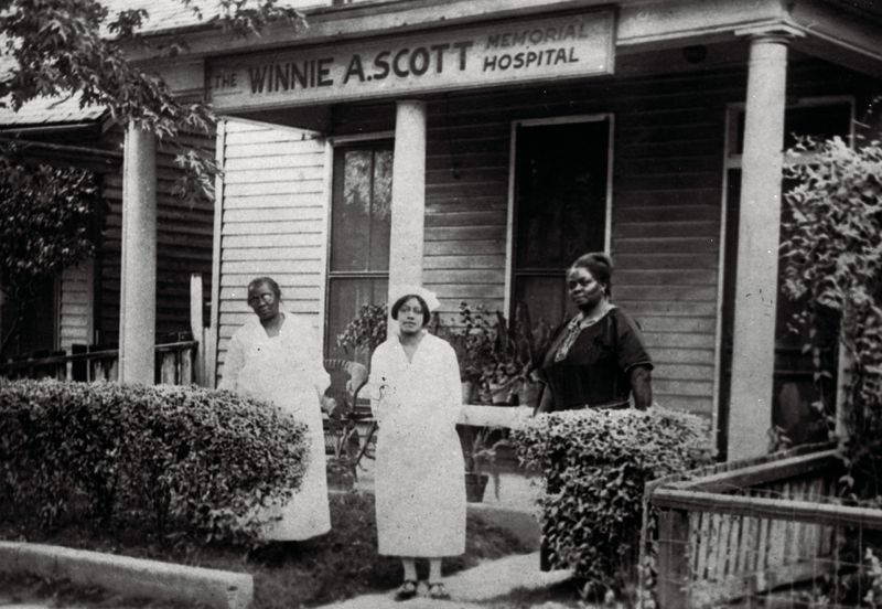 The house, which was relocated across the street, is being offered for sale with the lot adjacent to it, the former site of the Winnie A. Scott Hospital, established in 1915 and seen here in an undated photo. The nine-room hospital was built to serve the then predominantly Black community, and continued to fulfill that mission until 1959. 