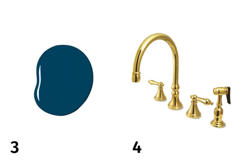Left: blue paint ; Right: gold faucet