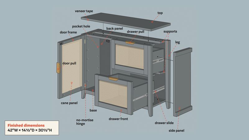 Fall 2021, Easy DIY, console cabinet, illustration
